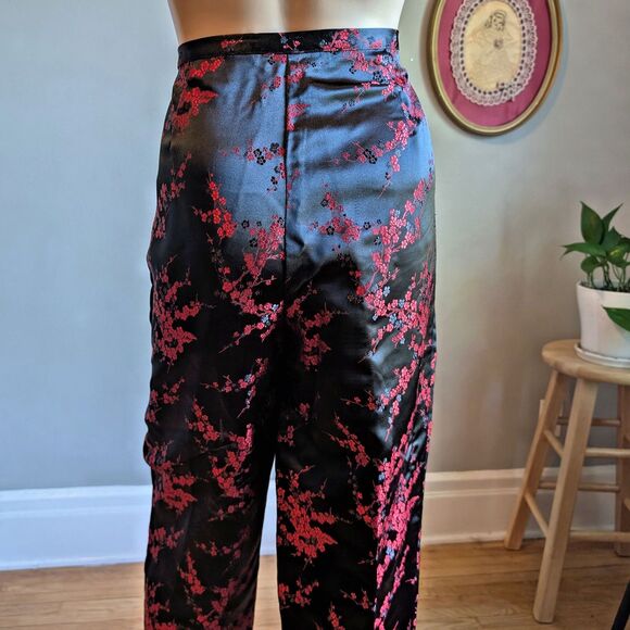 Vintage Y2K Uniform Paul Richard Satin Pants Floral Embroidery High Rise 10P - Picture 4 of 11